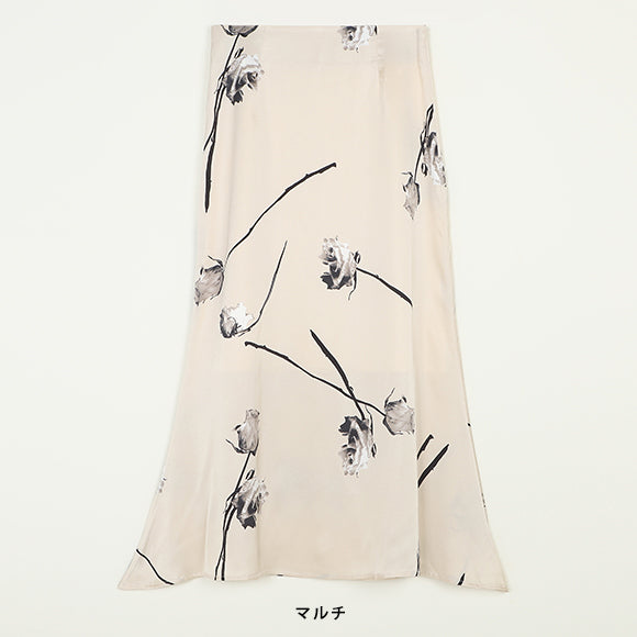 ヴィンテージ花柄サテン素材スカート