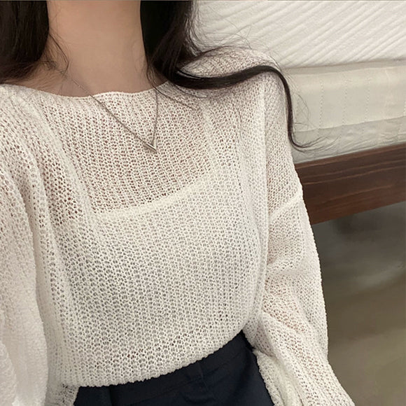 Loose Silhouette Sheer Knit Tops