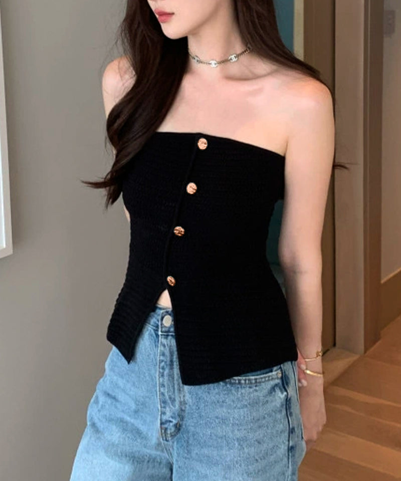 ニュアンスデザインボタンベアトップ