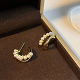 Gold Pearl W Design Earrings