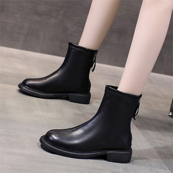 Flat Dark Color Short Boots