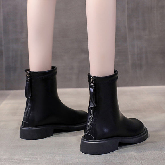 Flat Dark Color Short Boots