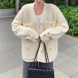 neck gold button knit cardigan