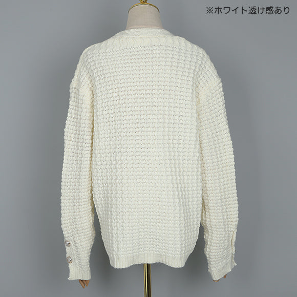 neck gold button knit cardigan